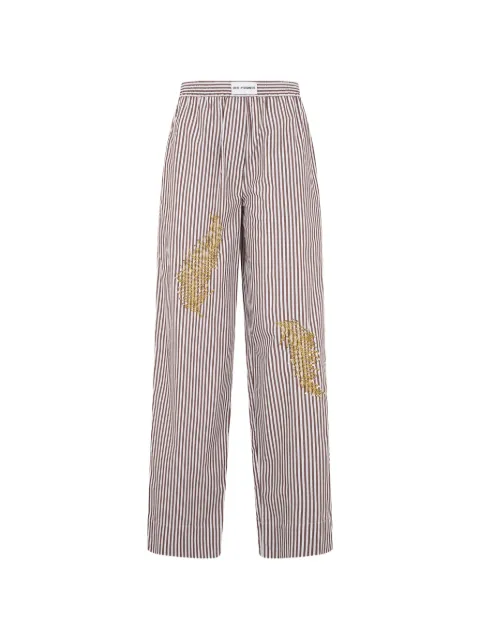 DES PHEMMES sequin-embellished striped trousers Brown D310RB