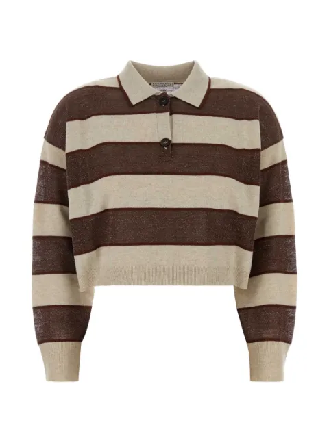 Brunello Cucinelli cropped striped-pattern polo shirt Neutrals M16221605CZC29