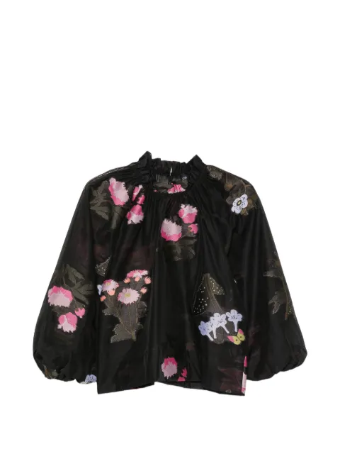 Cynthia Rowley floral-embroidered puff-sleeve blouse Black 25S1TP43SK