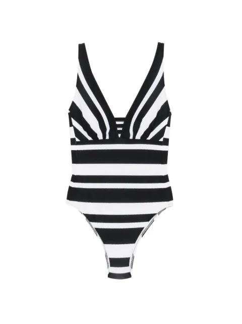 Maryan Mehlhorn striped-pattern V-neck swimsuit Black 4698703