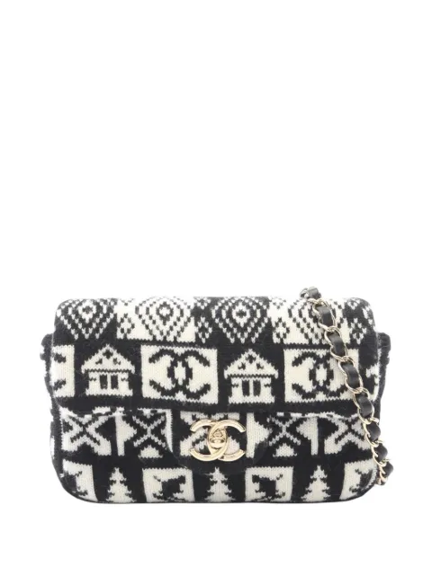 CHANEL Pre-Owned 2019 CC Cashmere Knit Coco Neige Flap Bag shoulder bag Black AQDZ8XPUBE2KE2NV