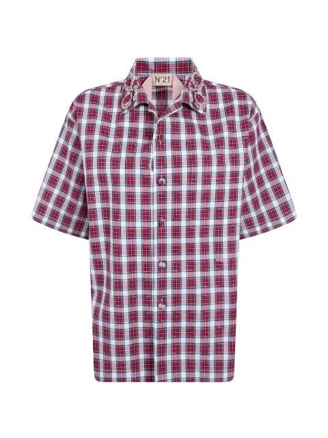 Nº21 crystal-embellished tartan-print shirt Red G0521022