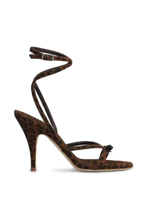 3juin leopard-print bow-detail suede heeled sandals Brown 326SC009R1313