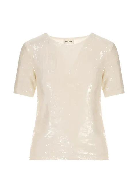 P.A.R.O.S.H. sequin-embellished short-sleeve T-shirt Neutrals GONG26D311705