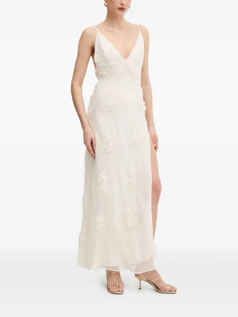 Bardot floral-appliqué V-neck maxi dress White 60334DB