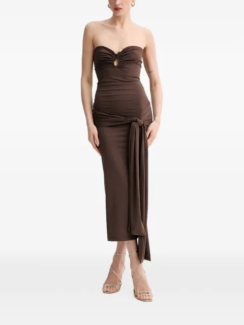 Bardot Laverne ruched knot-detail midi dress Brown 60310DB