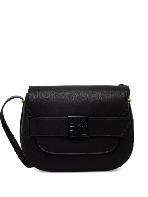 Armani Exchange Susy logo-plaque foldover saddle bag Black XW002588AF13672