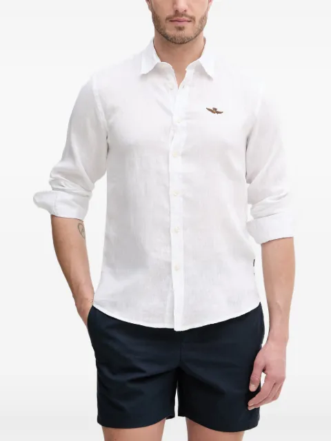 Aeronautica Militare logo-embroidered linen shirt White CA1321UCT03089