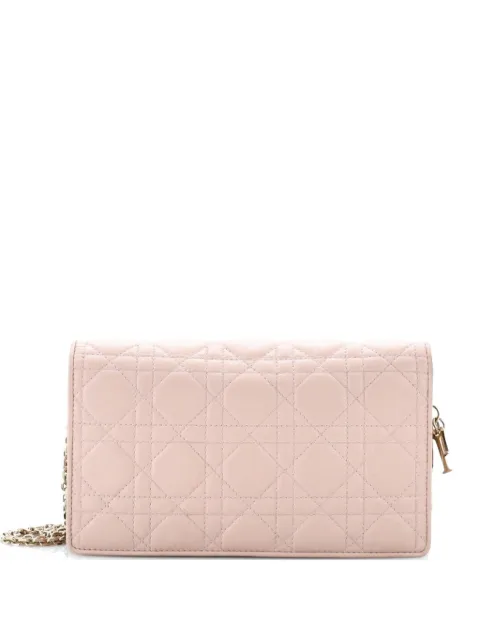 Christian Dior Pre-Owned Lady Dior Chain Pouch Cannage Quilt Lambskin clutch bag Pink SIFCI0I11RE2AS4T