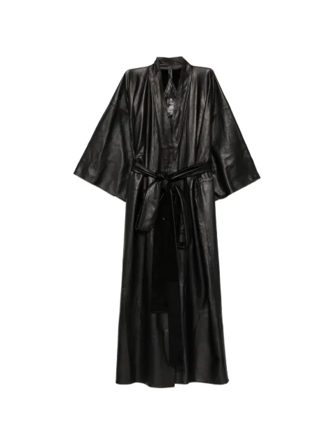 A LEATHER kimono belted leather coat Black AJC2401