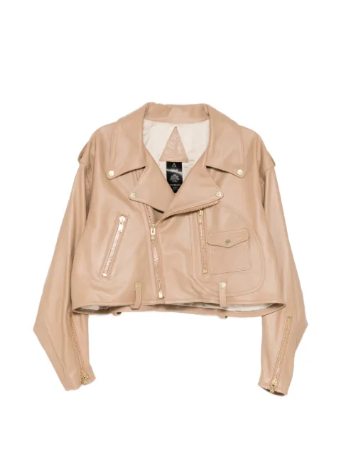A LEATHER cropped motor leather jacket Neutrals AUJ2608