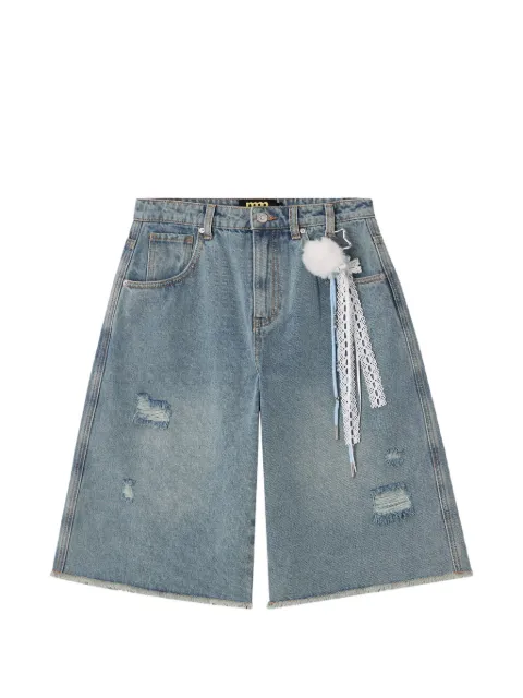 Mini Cream distressed raw-edge shorts Blue 6SM112A