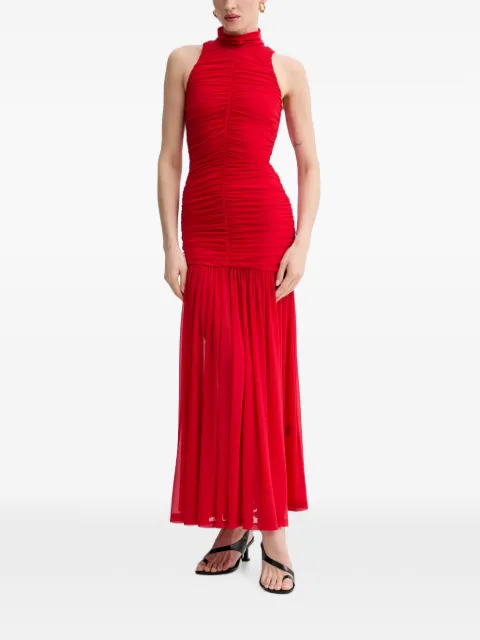 Bardot Orlana ruched high-neck maxi dress Red 60254DB