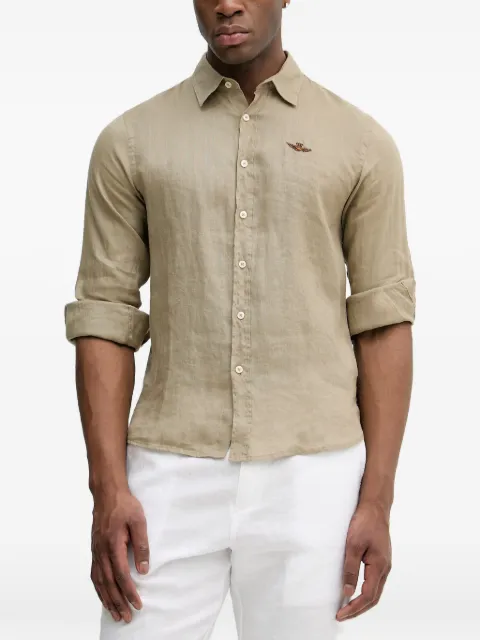 Aeronautica Militare logo-embroidered linen shirt Neutrals CA1321UCT03089