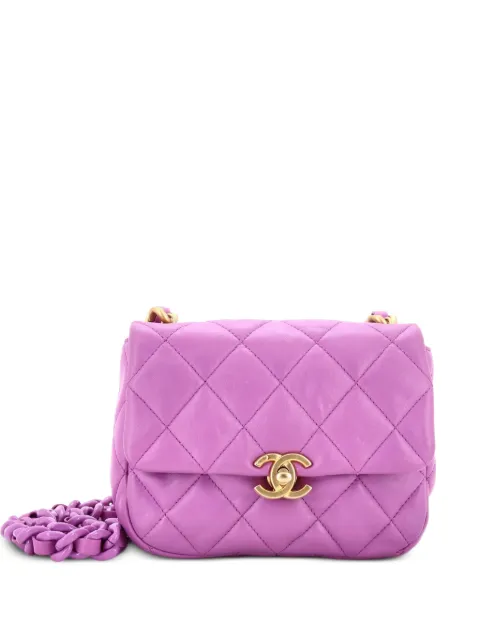 CHANEL Pre-Owned Lacquered Metal CC Flap Bag Quilted Lambskin Mini crossbody bag Purple VLXPKIN9MKMIC0H5
