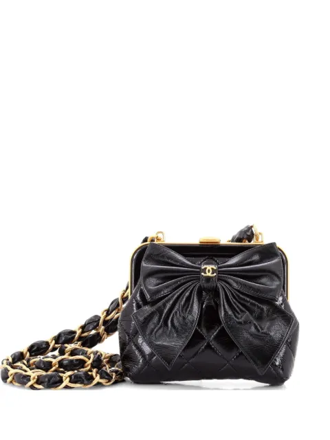CHANEL Pre-Owned Bow Frame Clutch With Chain Quilted Patent with Lambskin Mini crossbody bag Black M3YKEK2COOZSE8SF