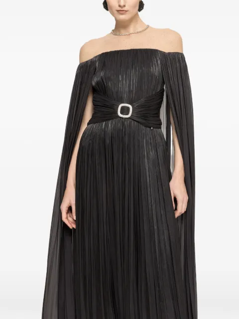 NISSA cape-design chiffon maxi dress Black RS16533BLACK