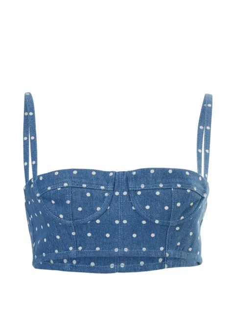 Carolina Herrera polka-dot denim cropped bustier top Blue S2611N208MND