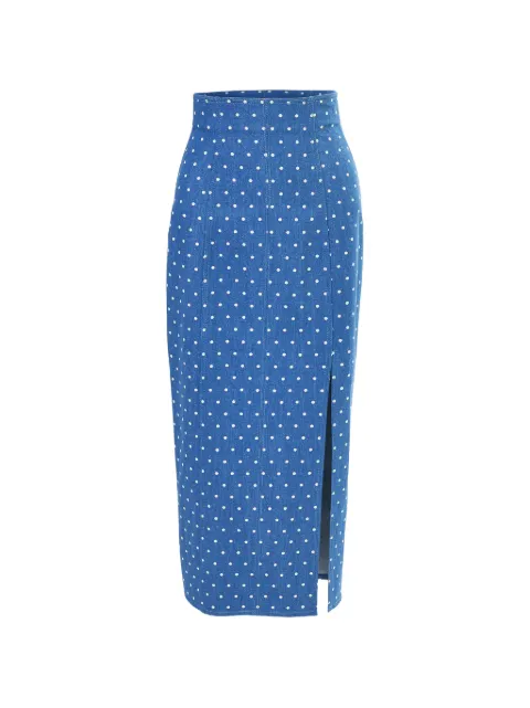 Carolina Herrera polka-dot denim high-waist midi skirt Blue S2611N301MND