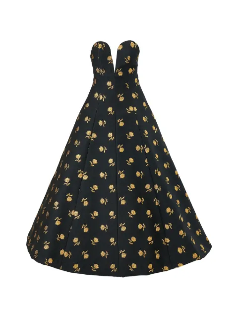 Carolina Herrera Carnation jacquard deep V-neck dress Black S2611N551CAJ