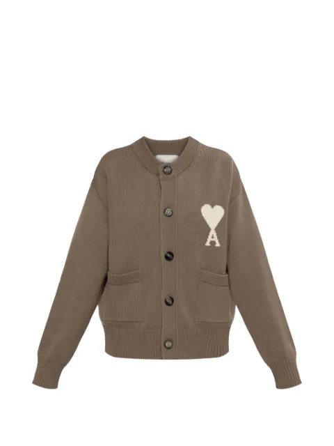 AMI Paris Ami de Coeur logo-patch cardigan Brown UKC381KN0156F