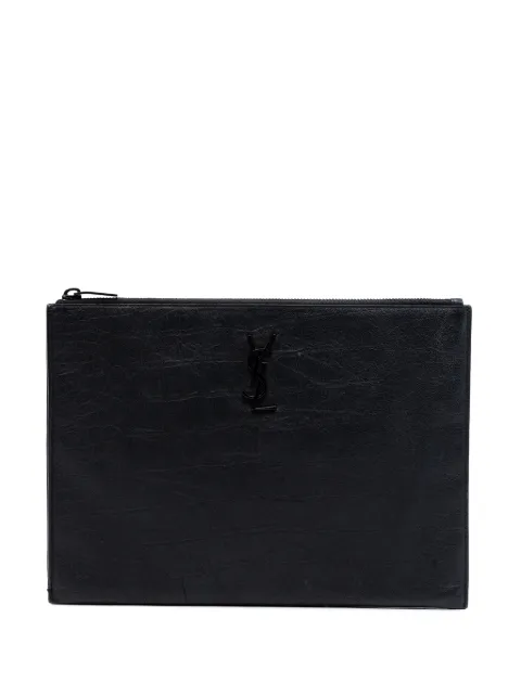 Saint Laurent Pre-Owned 2019 Croc Embossed Leather Monogram clutch bag Black IG1BUCPLJO80IOAL