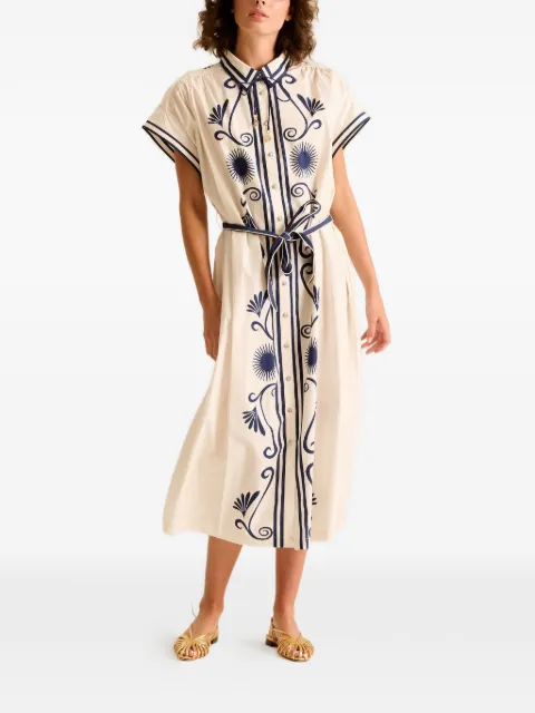 Carolina K x Valerie Kaftan embroidered belted dress Neutrals 226SA21