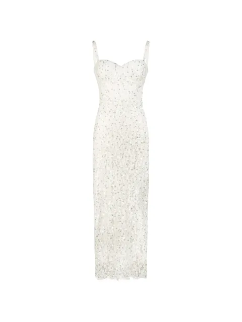 Adamaris sequin-embroidered lace-trimmed midi dress White AC2024P0019
