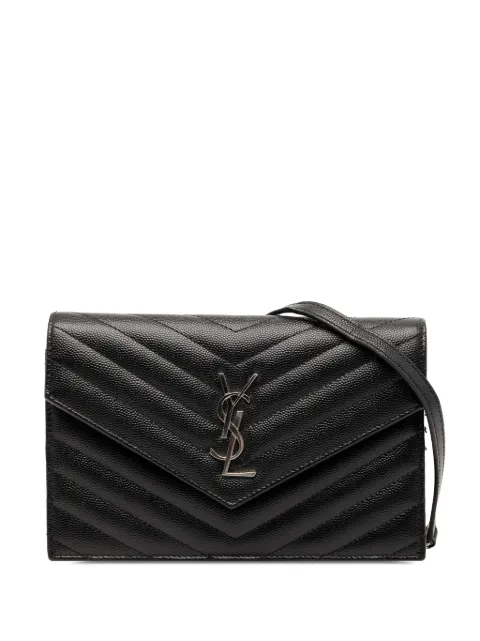 Saint Laurent Pre-Owned 2017 Grain De Poudre Cassandre Envelope Chain Wallet crossbody bag Black OC0UVNKWV5S5SD6U