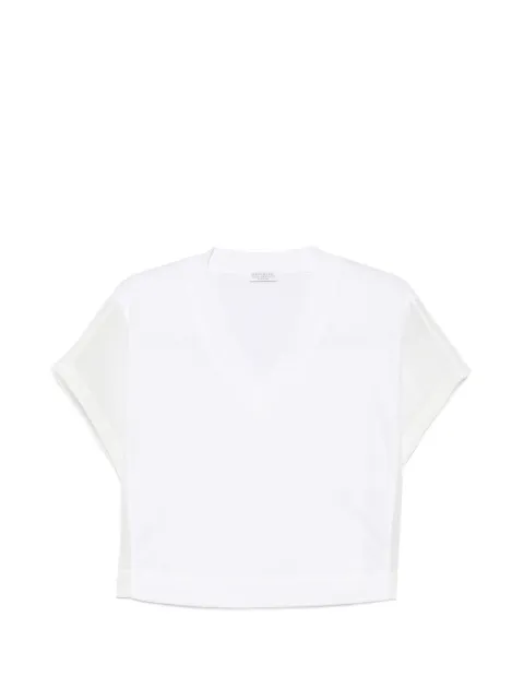 Brunello Cucinelli sheer-panel V-neck T-shirt White M0T81BX802C6159