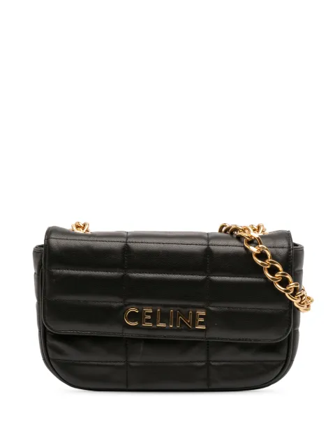 Celine Pre-Owned 2022 Matelasse Goatskin Monochrome Chain shoulder bag Black RL3PKF16EZ5OMZOP