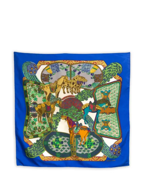 Hermès Pre-Owned 1991 Art des Steppes graphic-print silk scarf Blue 15016454