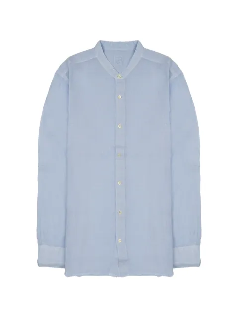120% Lino band-collar linen shirt Blue 33ALIM1159
