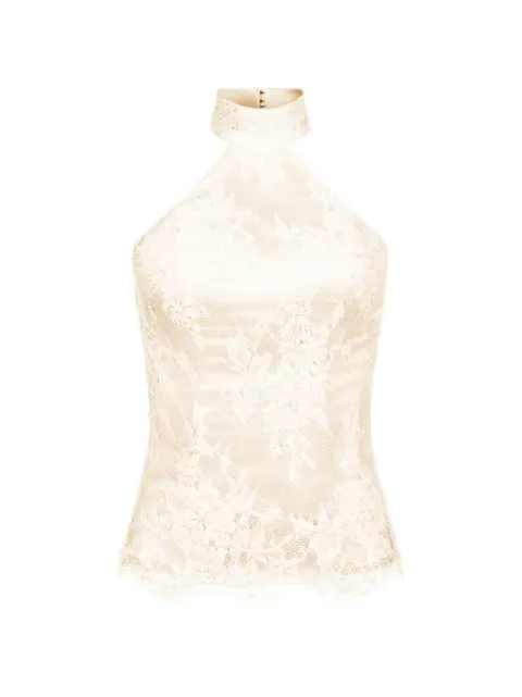 ALEXIA & ANTONIA embellished lace halter top Neutrals 11021512302