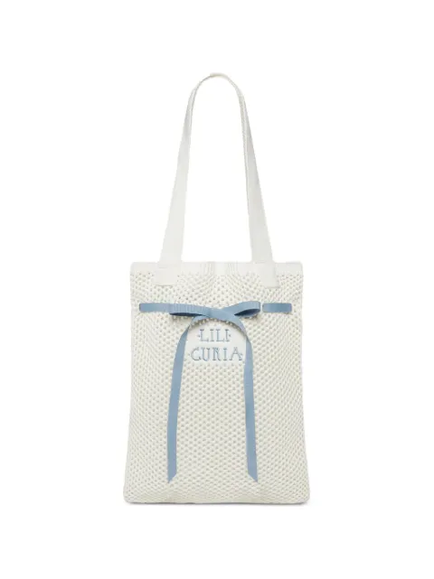 LILI CURIA ribbon-detail knit tote bag White LC00002