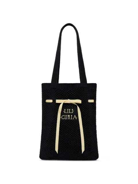 LILI CURIA ribbon-detail knit tote bag Black LC00002