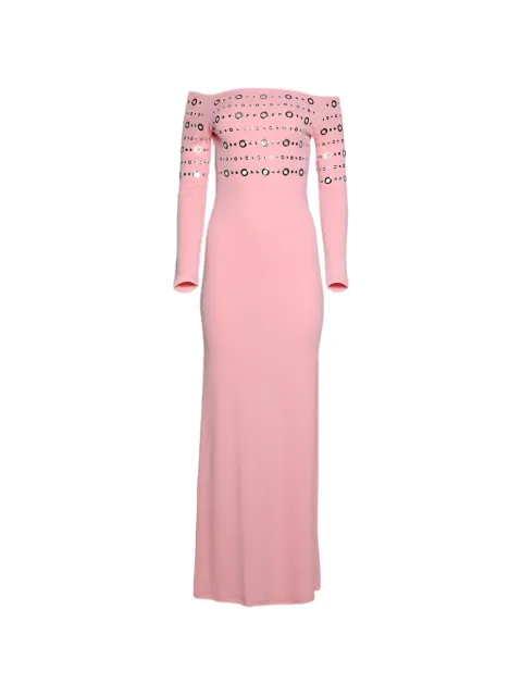 Rabanne ring-embellished off-shoulder dress Pink 26PJRO240VI0601