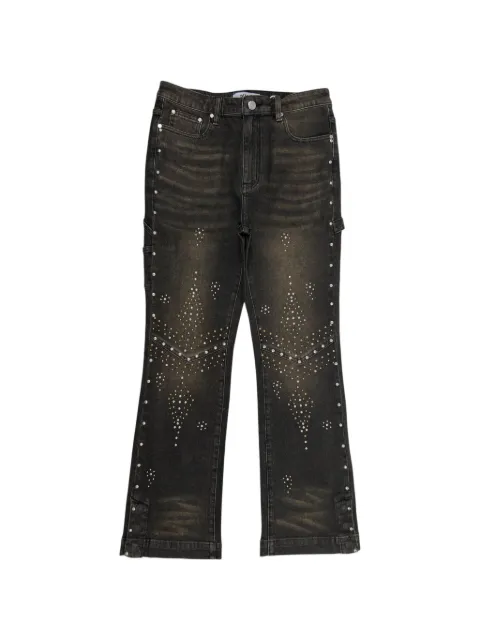 duaa rhinestone-embellished washed-finish jeans Grey DUANWDSS26