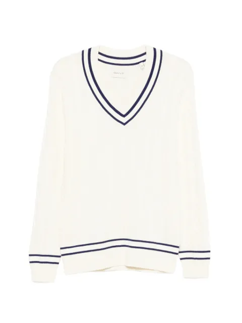 Gant cable-knit striped-trim sweater Neutrals 8050611