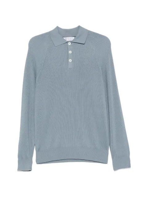 Brunello Cucinelli cotton English Rib knit polo with long raglan sleeves Blue M29400105CMM56