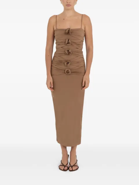 Maygel Coronel floral-motif ruched dress Neutrals VT153