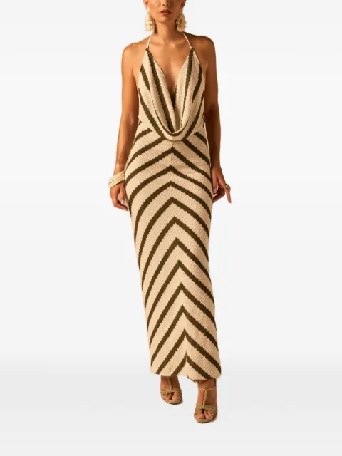 JBQ striped halterneck maxi dress Neutrals D200198