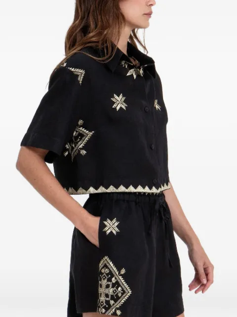 GREEK ARCHAIC KORI embroidered-details cropped top Black S26K2145025