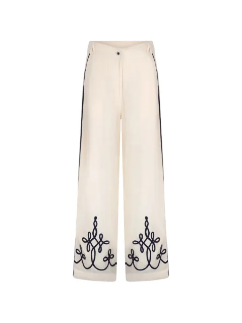 Carolina K Sam embroidery-detail linen trousers Neutrals 126D09