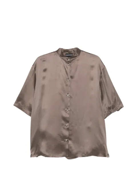 Emporio Armani short-sleeve band-collar shirt Brown EW003621AF21547