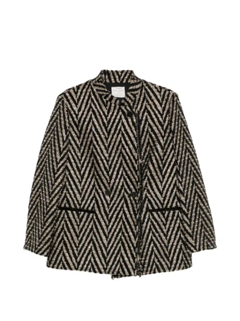 Forte Forte chevron-knit fringed coat Black 15015MYCOAT