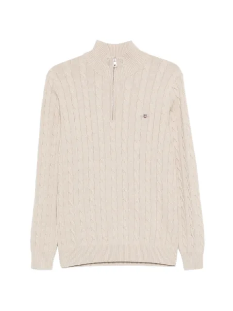 Gant cable-knit quarter-zip sweater Neutrals 8050603