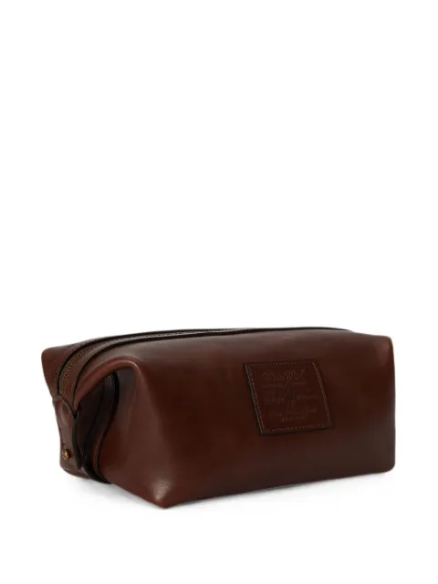 Polo Ralph Lauren logo-patch leather wash bag Brown 405P16229001
