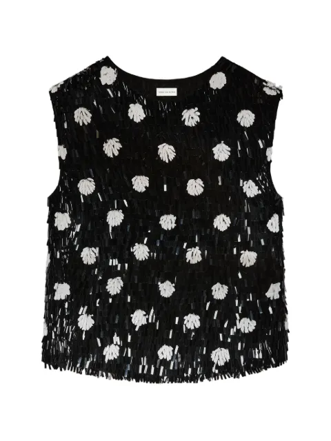 DRIES VAN NOTEN embroidered polka-dot silk top Black 2610107283383