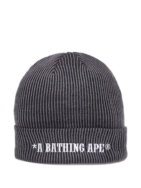 A BATHING APE® ribbed logo beanie hat Grey 001HTL801005M